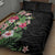 Hawaii Tropical Flowers Quilt Bed Set Polynesian Tattoo Black