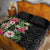 Hawaii Tropical Flowers Quilt Bed Set Polynesian Tattoo Black