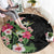 Hawaii Tropical Flowers Round Carpet Polynesian Tattoo Black