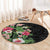 Hawaii Tropical Flowers Round Carpet Polynesian Tattoo Black