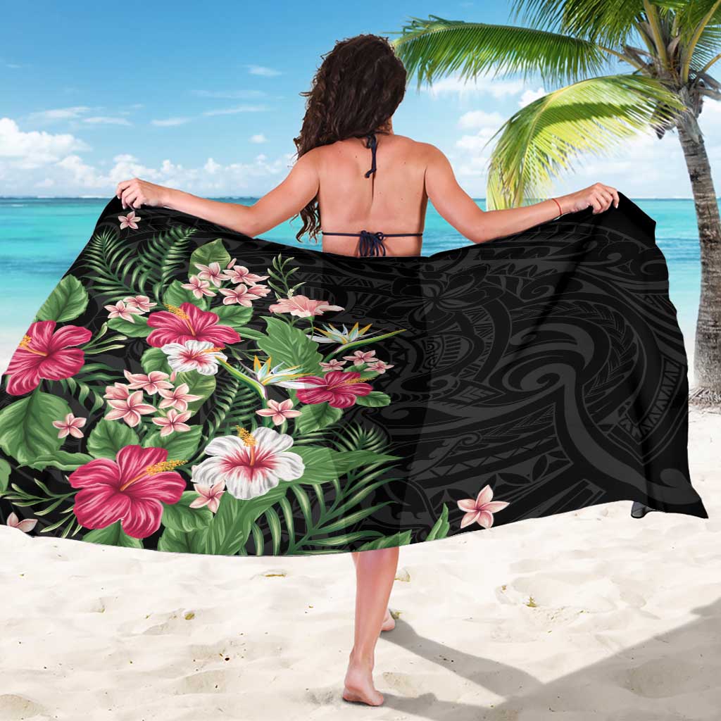 Hawaii Tropical Flowers Sarong Polynesian Tattoo Black