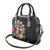 Hawaii Tropical Flowers Shoulder Handbag Polynesian Tattoo Black