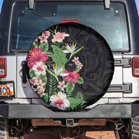 Hawaii Tropical Flowers Spare Tire Cover Polynesian Tattoo Black LT05 Black - Polynesian Pride