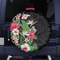 Hawaii Tropical Flowers Spare Tire Cover Polynesian Tattoo Black LT05 - Polynesian Pride