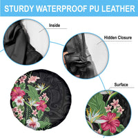 Hawaii Tropical Flowers Spare Tire Cover Polynesian Tattoo Black LT05 - Polynesian Pride