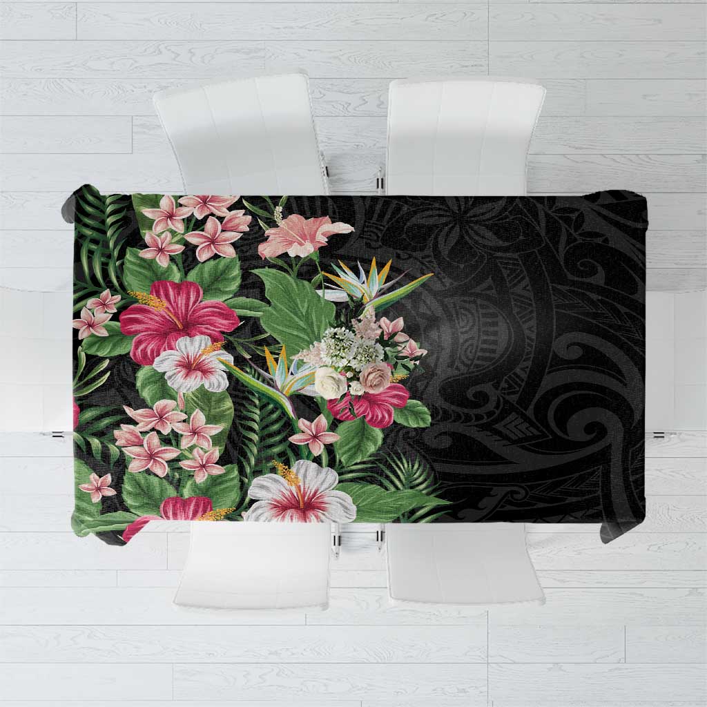 Hawaii Tropical Flowers Tablecloth Polynesian Tattoo Black LT05 Black - Polynesian Pride