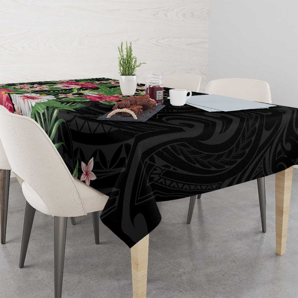 Hawaii Tropical Flowers Tablecloth Polynesian Tattoo Black LT05 - Polynesian Pride