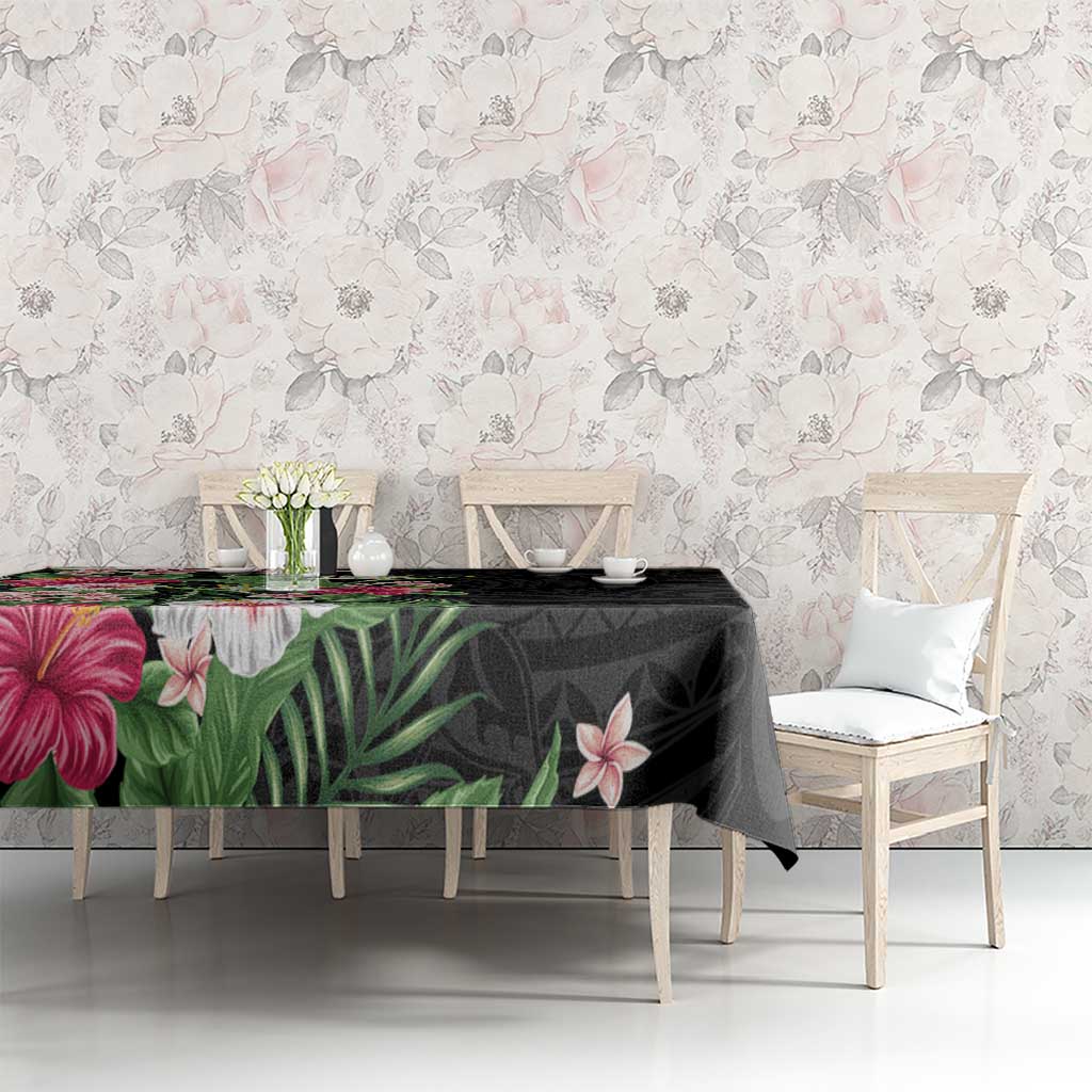 Hawaii Tropical Flowers Tablecloth Polynesian Tattoo Black LT05 - Polynesian Pride
