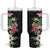 Hawaii Tropical Flowers Tumbler With Handle Polynesian Tattoo Black