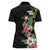 Hawaii Tropical Flowers Women Polo Shirt Polynesian Tattoo Black