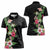 Hawaii Tropical Flowers Women Polo Shirt Polynesian Tattoo Black