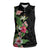 Hawaii Tropical Flowers Women Sleeveless Polo Shirt Polynesian Tattoo Black