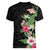 Hawaii Tropical Flowers Women V-Neck T-Shirt Polynesian Tattoo Black