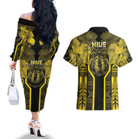 Niue The Rock Couples Matching Off The Shoulder Long Sleeve Dress and Hawaiian Shirt The Island Of The Uga - Polynesian Pride