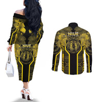 Niue The Rock Couples Matching Off The Shoulder Long Sleeve Dress and Long Sleeve Button Shirt The Island Of The Uga - Polynesian Pride