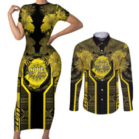 Niue The Rock Couples Matching Short Sleeve Bodycon Dress and Long Sleeve Button Shirt The Island Of The Uga - Polynesian Pride