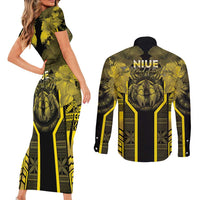 Niue The Rock Couples Matching Short Sleeve Bodycon Dress and Long Sleeve Button Shirt The Island Of The Uga - Polynesian Pride