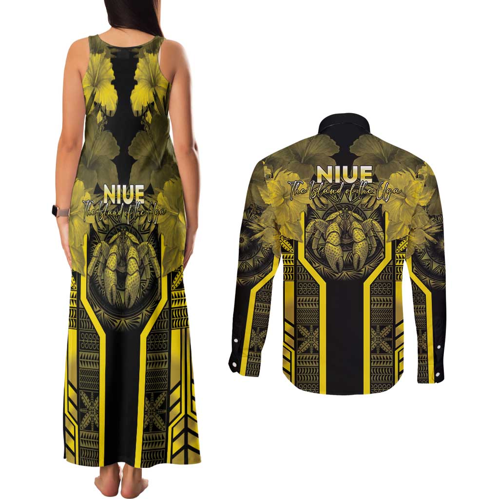 Niue The Rock Couples Matching Tank Maxi Dress and Long Sleeve Button Shirt The Island Of The Uga - Polynesian Pride