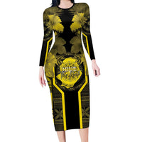 Niue The Rock Family Matching Long Sleeve Bodycon Dress and Hawaiian Shirt The Island Of The Uga - Polynesian Pride