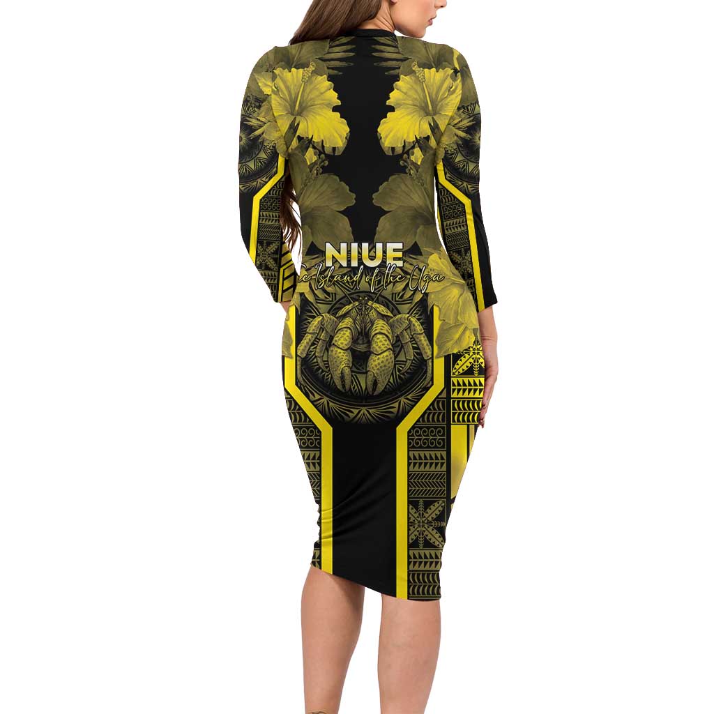 Niue The Rock Family Matching Long Sleeve Bodycon Dress and Hawaiian Shirt The Island Of The Uga - Polynesian Pride