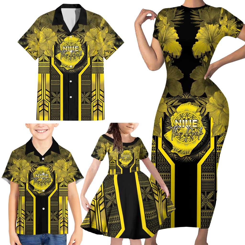 Niue The Rock Family Matching Short Sleeve Bodycon Dress and Hawaiian Shirt The Island Of The Uga - Polynesian Pride