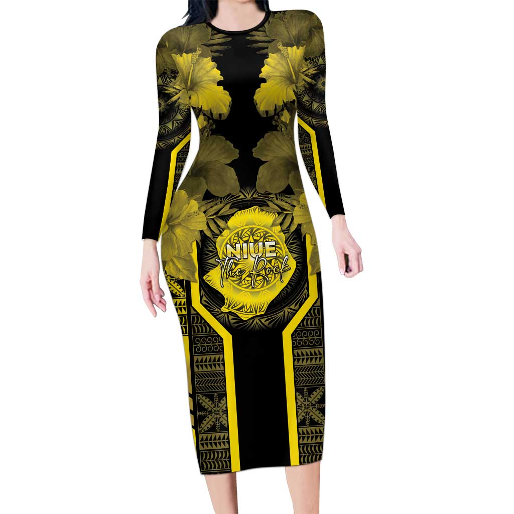 Niue The Rock Long Sleeve Bodycon Dress The Island Of The Uga - Polynesian Pride