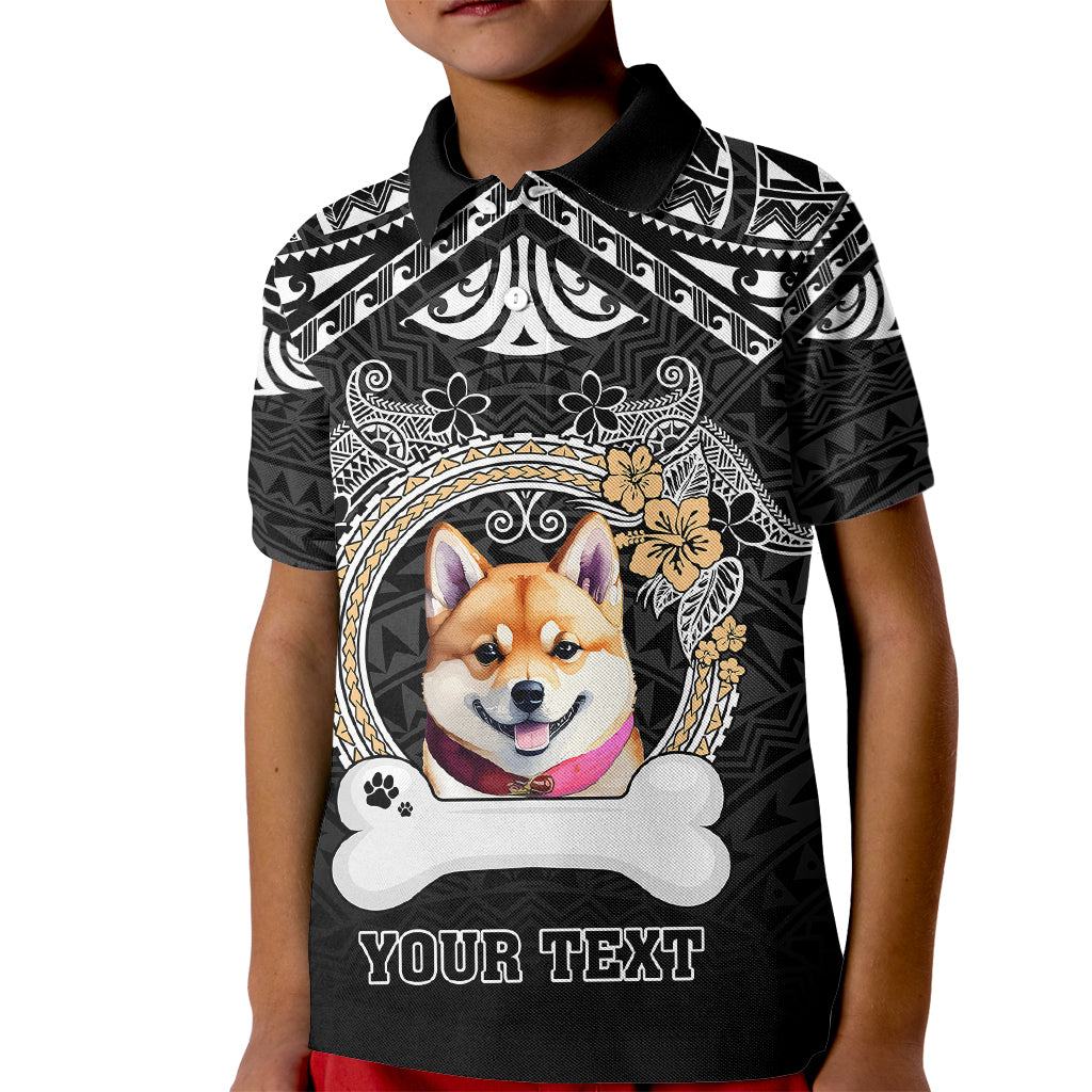 Personalized Shiba Inu Dog Kid Polo Shirt With Polynesian Heart Name Tags LT05 Kid Black - Polynesian Pride