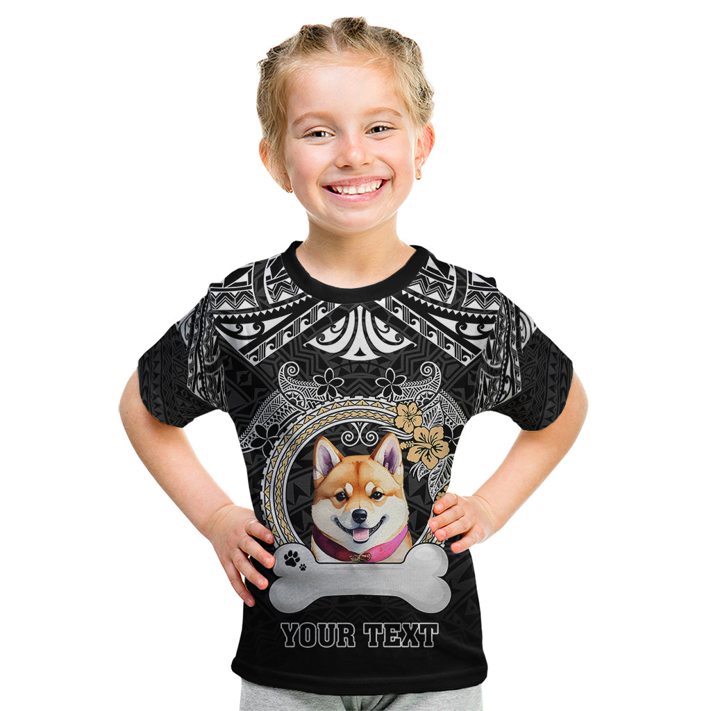 Personalized Shiba Inu Dog Kid T Shirt With Polynesian Heart Name Tags LT05 Black - Polynesian Pride