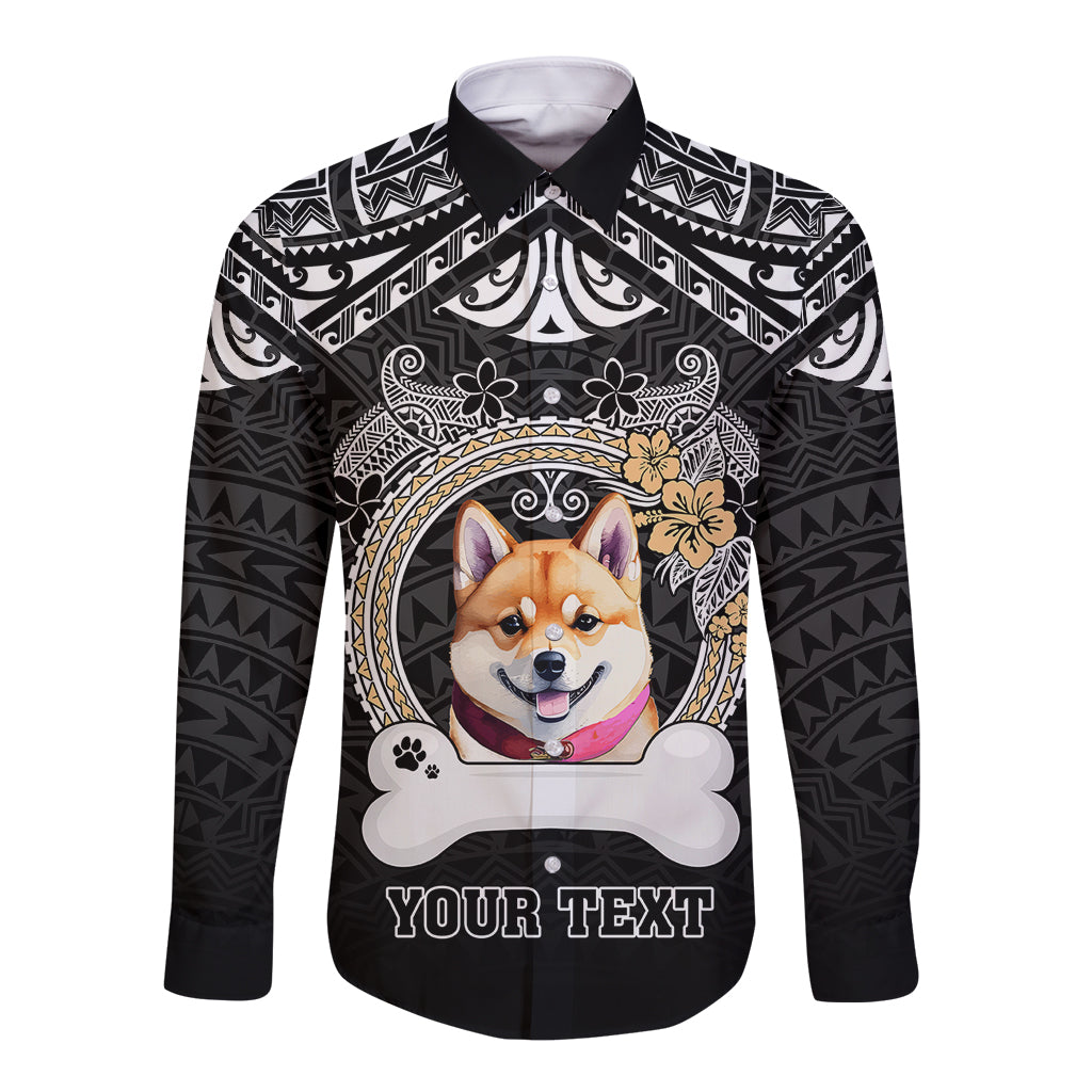 personalized-shiba-inu-dog-long-sleeve-button-shirt-with-polynesian-heart-name-tags