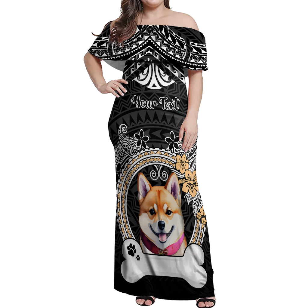 personalized-shiba-inu-dog-off-shoulder-maxi-dress-with-polynesian-heart-name-tags