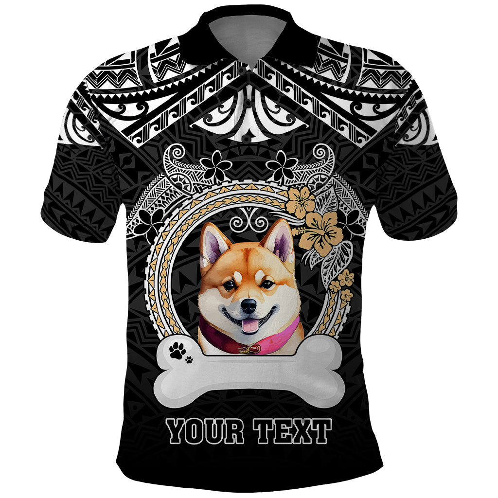 Personalized Shiba Inu Dog Polo Shirt With Polynesian Heart Name Tags LT05 Black - Polynesian Pride