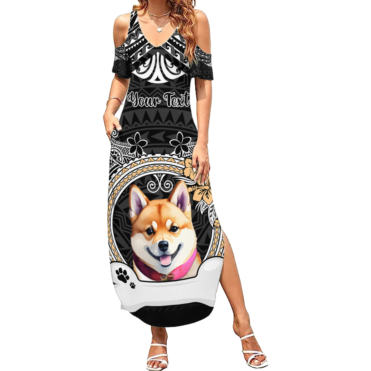 personalized-shiba-inu-dog-summer-maxi-dress-with-polynesian-heart-name-tags