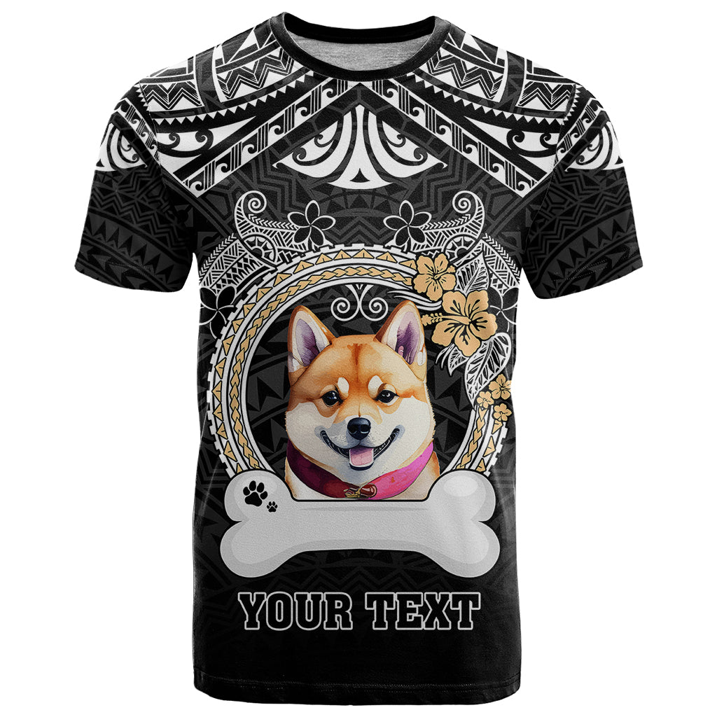 Personalized Shiba Inu Dog T Shirt With Polynesian Heart Name Tags LT05 Black - Polynesian Pride