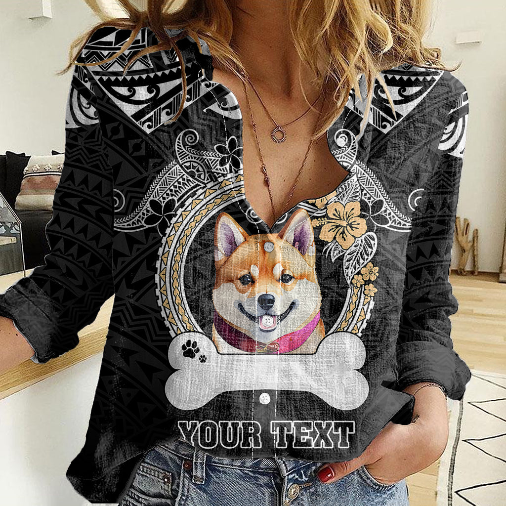 personalized-shiba-inu-dog-women-casual-shirt-with-polynesian-heart-name-tags