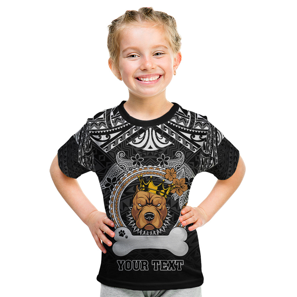 Personalized Pitbull Dog Kid T Shirt With Polynesian Heart Name Tags LT05 Black - Polynesian Pride