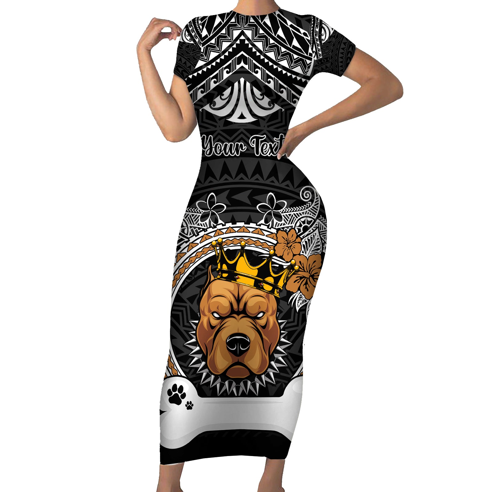 personalized-pitbull-dog-short-sleeve-bodycon-dress-with-polynesian-heart-name-tags