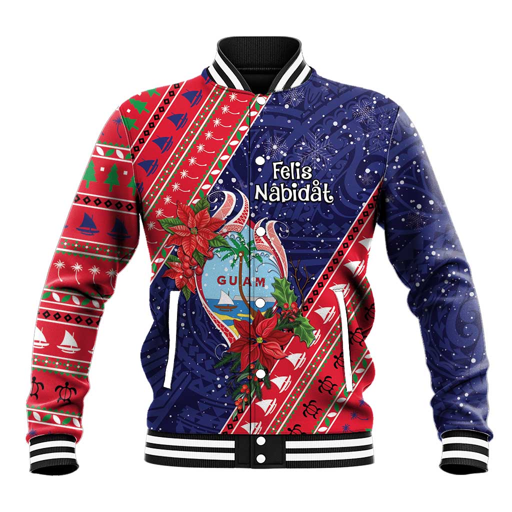 Guam Christmas Baseball Jacket Felis Nabidat Guaman Seal With Poinsettia