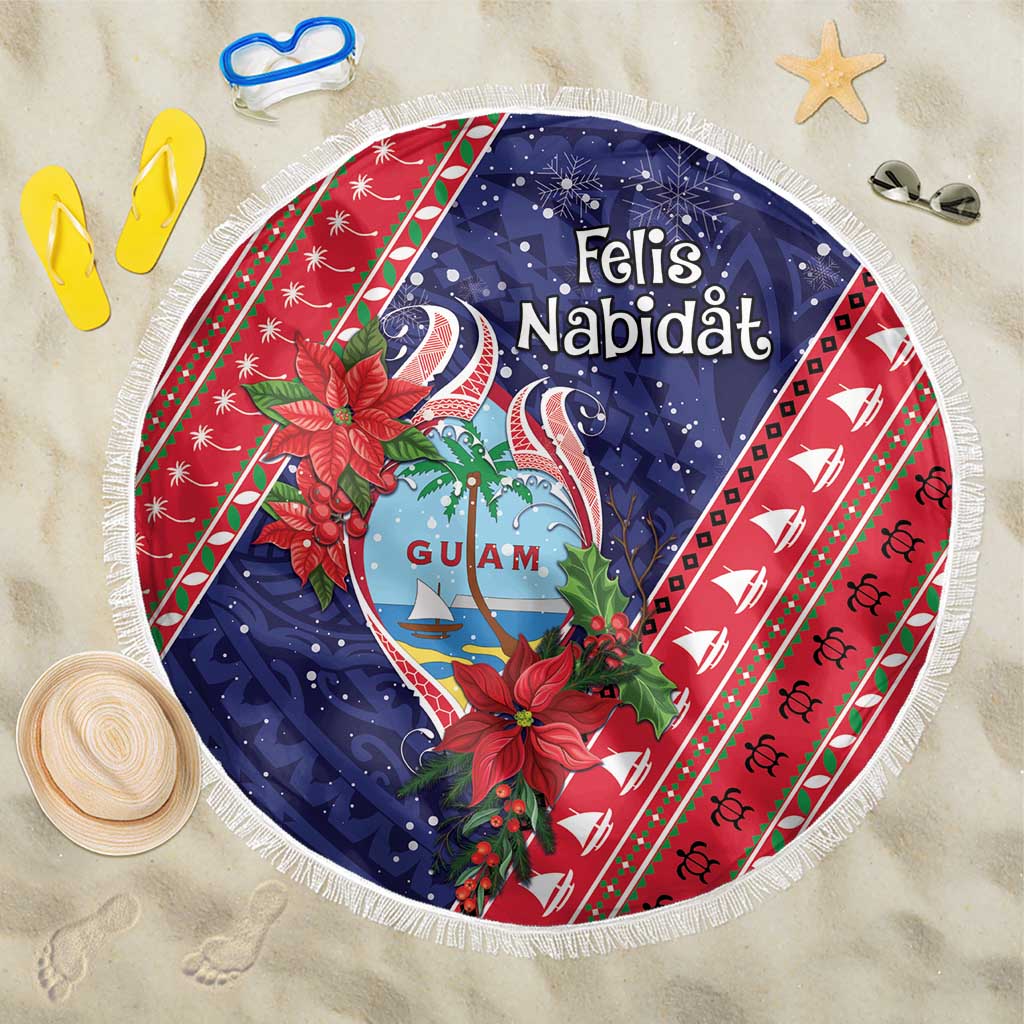 Guam Christmas Beach Blanket Felis Nabidat Guaman Seal With Poinsettia LT05 One Size 150cm Blue - Polynesian Pride