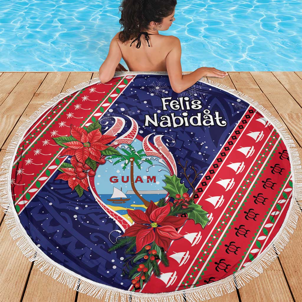 Guam Christmas Beach Blanket Felis Nabidat Guaman Seal With Poinsettia LT05 - Polynesian Pride