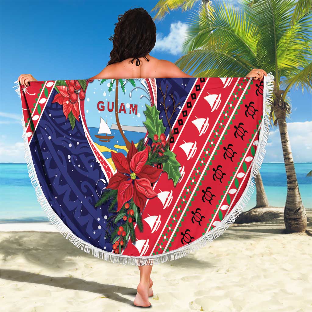 Guam Christmas Beach Blanket Felis Nabidat Guaman Seal With Poinsettia LT05 - Polynesian Pride