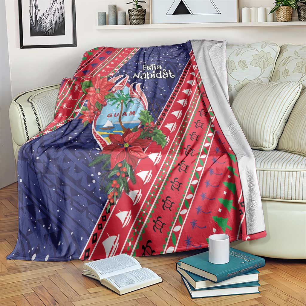 Guam Christmas Blanket Felis Nabidat Guaman Seal With Poinsettia LT05 Blue - Polynesian Pride