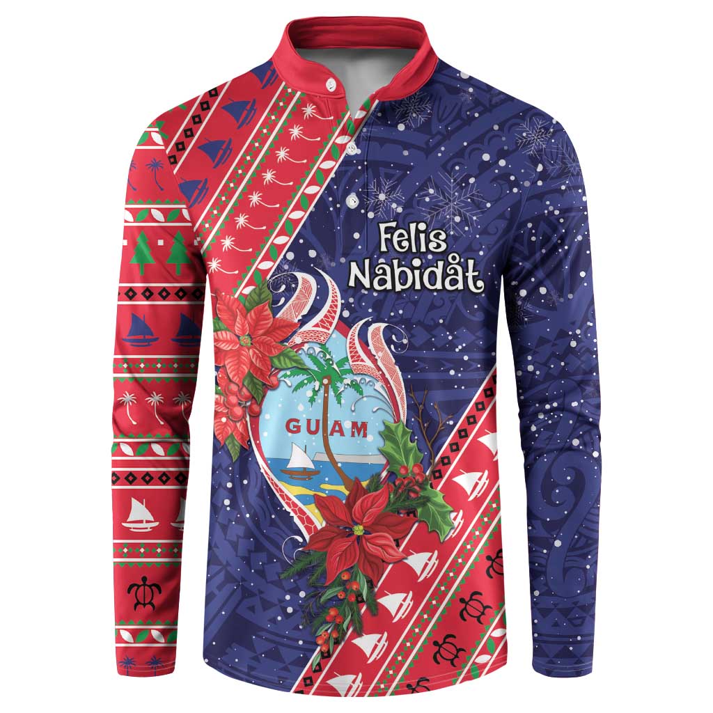 Guam Christmas Button Sweatshirt Felis Nabidat Guaman Seal With Poinsettia LT05 Blue - Polynesian Pride