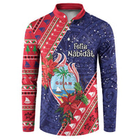 Guam Christmas Button Sweatshirt Felis Nabidat Guaman Seal With Poinsettia LT05 Blue - Polynesian Pride