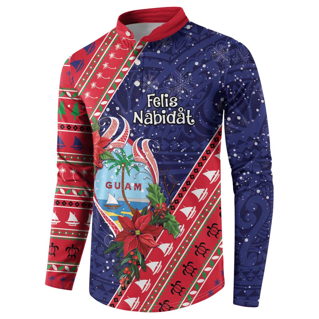 Guam Christmas Button Sweatshirt Felis Nabidat Guaman Seal With Poinsettia LT05 - Polynesian Pride