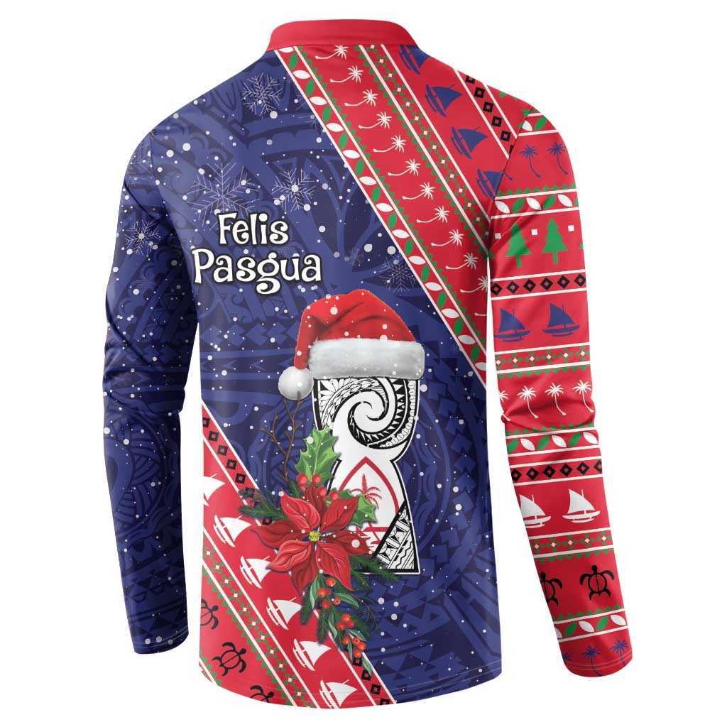 Guam Christmas Button Sweatshirt Felis Nabidat Guaman Seal With Poinsettia LT05 - Polynesian Pride