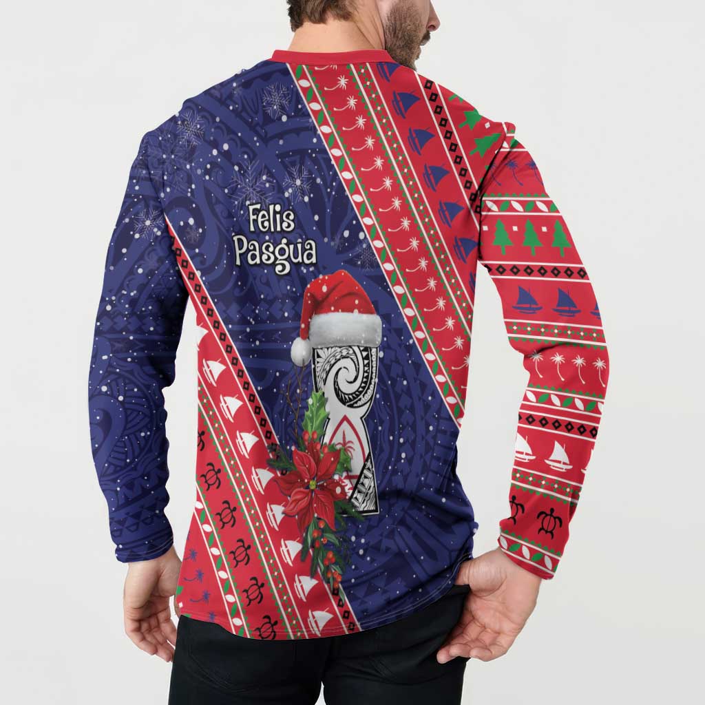 Guam Christmas Button Sweatshirt Felis Nabidat Guaman Seal With Poinsettia LT05 - Polynesian Pride