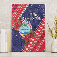 Guam Christmas Canvas Wall Art Felis Nabidat Guaman Seal With Poinsettia LT05 Without Frame Blue - Polynesian Pride