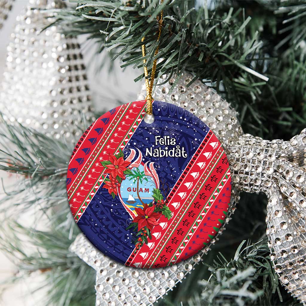 Guam Christmas Ceramic Ornament Felis Nabidat Guaman Seal With Poinsettia LT05 - Polynesian Pride