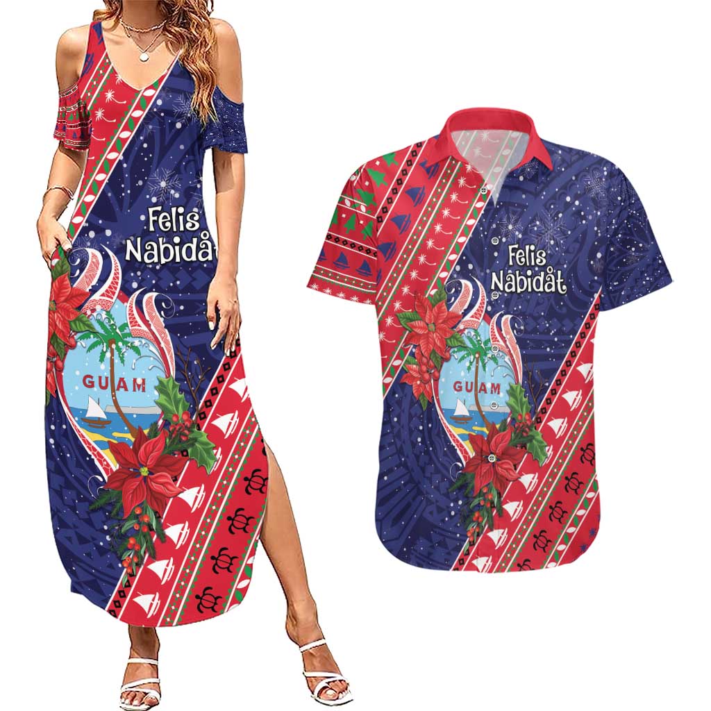 Guam Christmas Couples Matching Summer Maxi Dress and Hawaiian Shirt Felis Nabidat Guaman Seal With Poinsettia