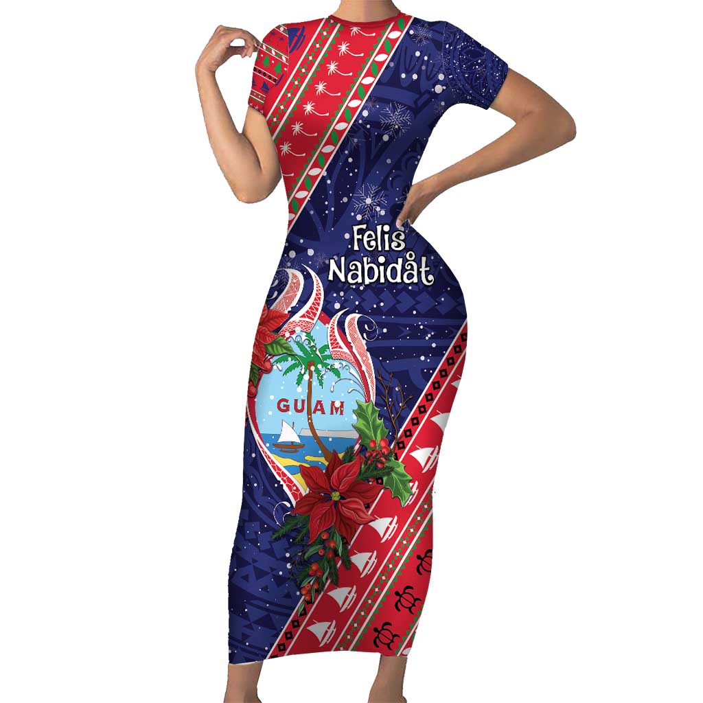Guam Christmas Family Matching Short Sleeve Bodycon Dress and Hawaiian Shirt Felis Nabidat Guaman Seal With Poinsettia